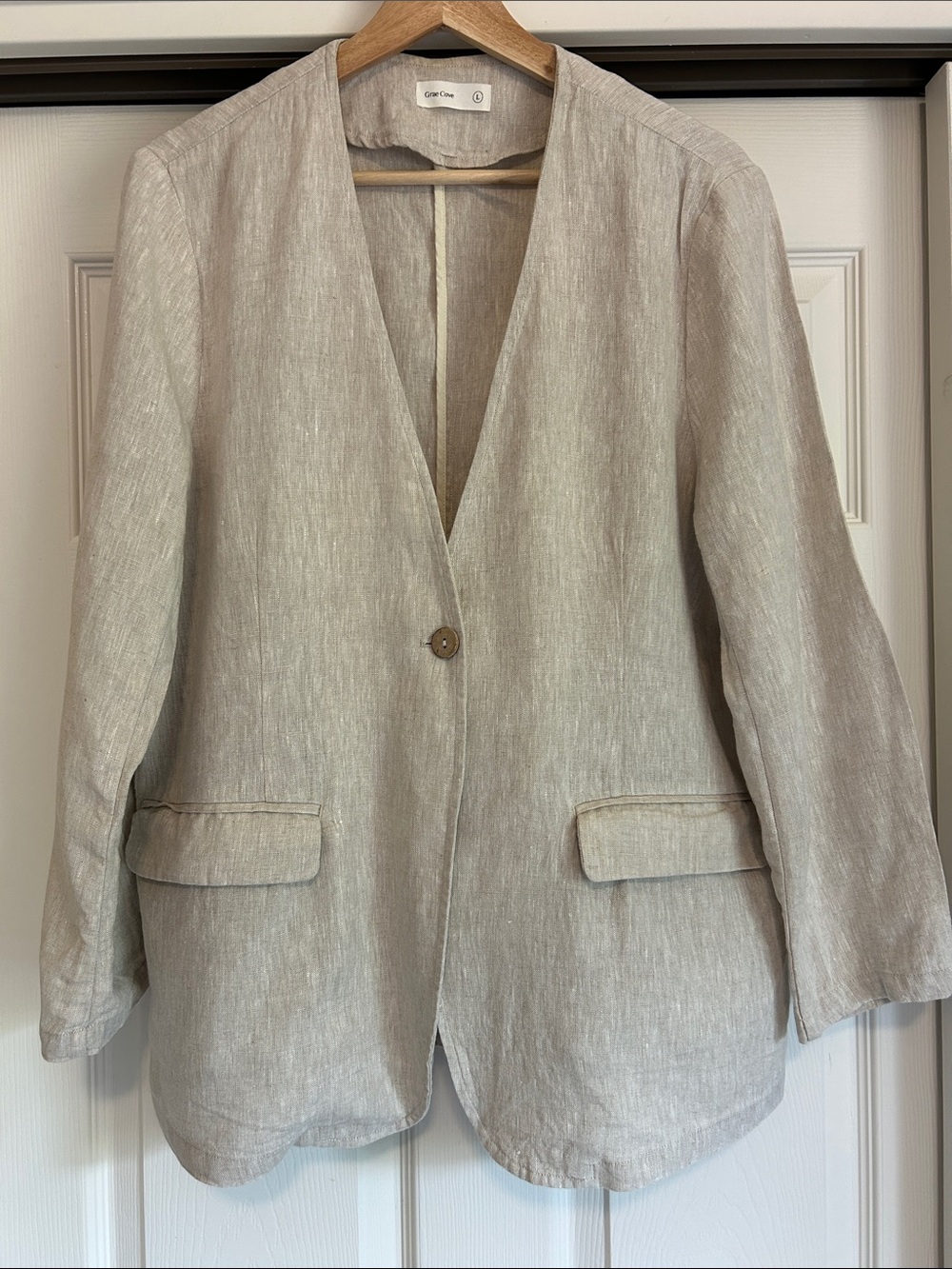 Grae Cove 100% Linen One-Button Lightweight Blazer Coastal Chic Size Large
